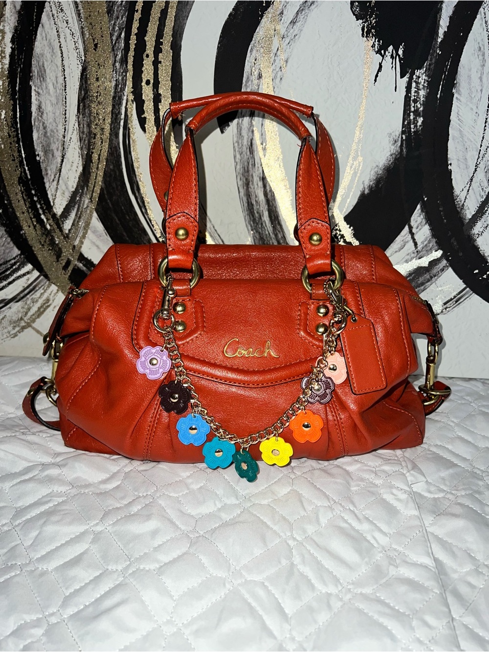 Retired Coach Ashley Pebbled Leather Satchel F19241 Persimmon Burnt Orange